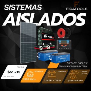 Kit solar aislado 2 Panel | 2 Baterias Gel Puro | Inversor 2000 w