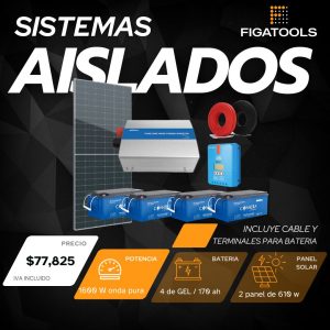 Kit solar aislado 2 Panel | 4 Baterias Gel Puro | Inversor 1600 w