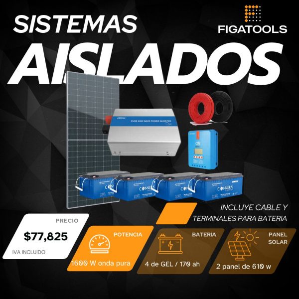 Kit solar aislado 2 Panel | 4 Baterias Gel Puro | Inversor 1600 w