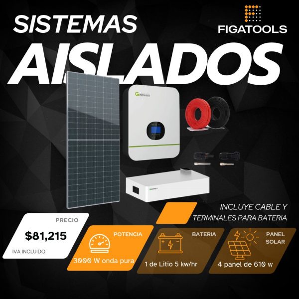 Kit solar aislado 4 Panel | 1 Bateria Litio | Inversor 3000 w