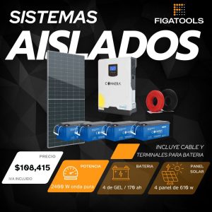 Kit solar aislado 4 Panel | 4 Baterias Gel Puro | Inversor 2400 w