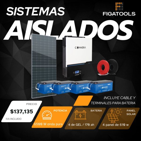 Kit solar aislado 4 Panel | 4 Baterias Gel Puro | Inversor 6500 w
