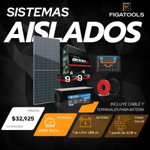 Kit solar aislado 1 Panel | 1 Bateria Litio | Inversor 2000 w