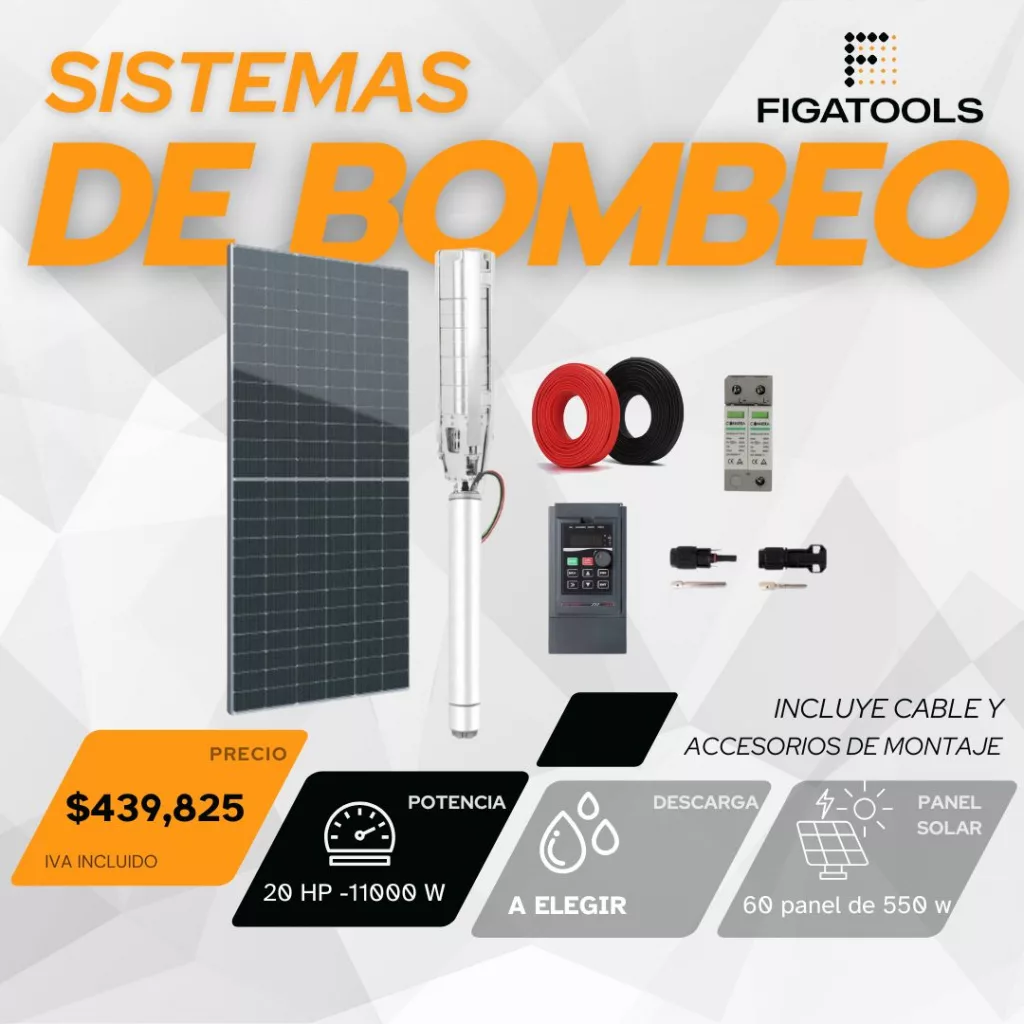 Kit de bombeo solar Altamira | 20 HP | Descarga a elegir