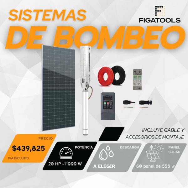 Kit de bombeo solar Altamira | 20 HP | Descarga a elegir