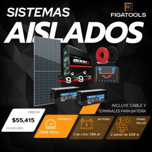 Kit solar aislado 2 Panel | 2 Baterias Litio | Inversor 2000 w