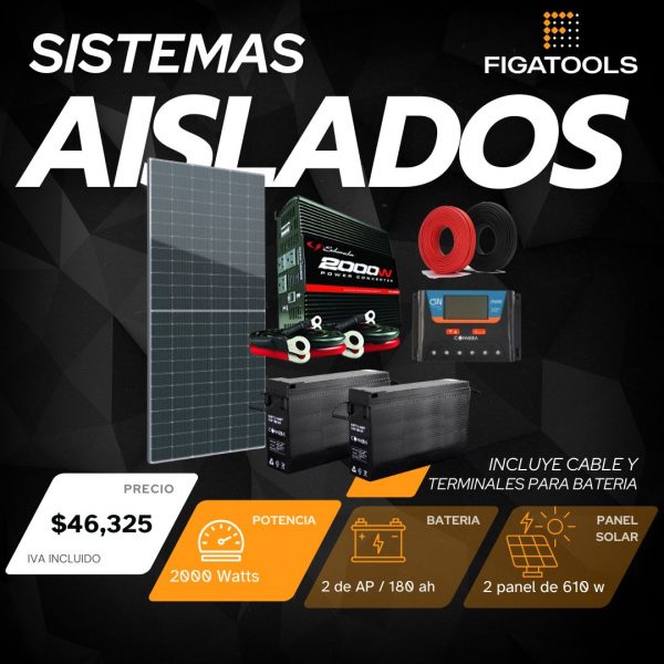 Kit solar aislado 2 Panel | 2 Baterias | Inversor 2000 w