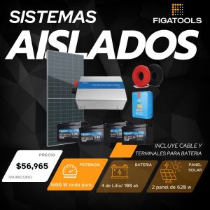 Kit solar aislado 2 Panel | 4 Baterias Litio | Inversor 1600 w
