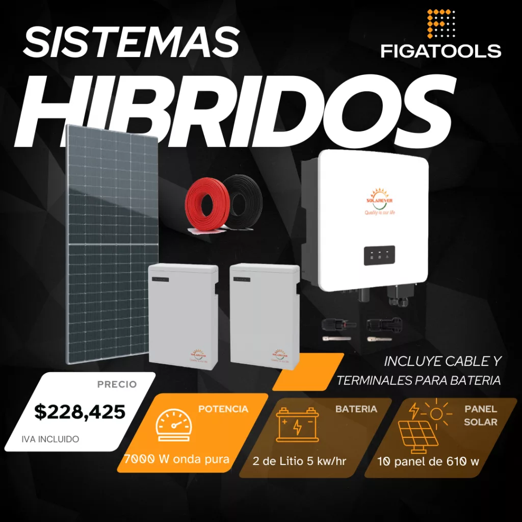 Kit solar Hibrido 7 kw | 10 Panel | 2 Baterias