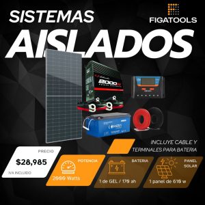 Kit solar aislado 1 Panel | 1 Bateria Gel Puro | Inversor 2000 w