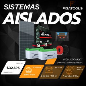 Kit solar aislado 1 Panel | 2 Baterias | Inversor 2000 w