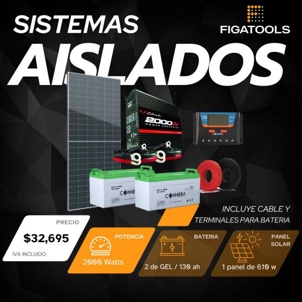 Kit solar aislado 1 Panel | 2 Baterias | Inversor 2000 w